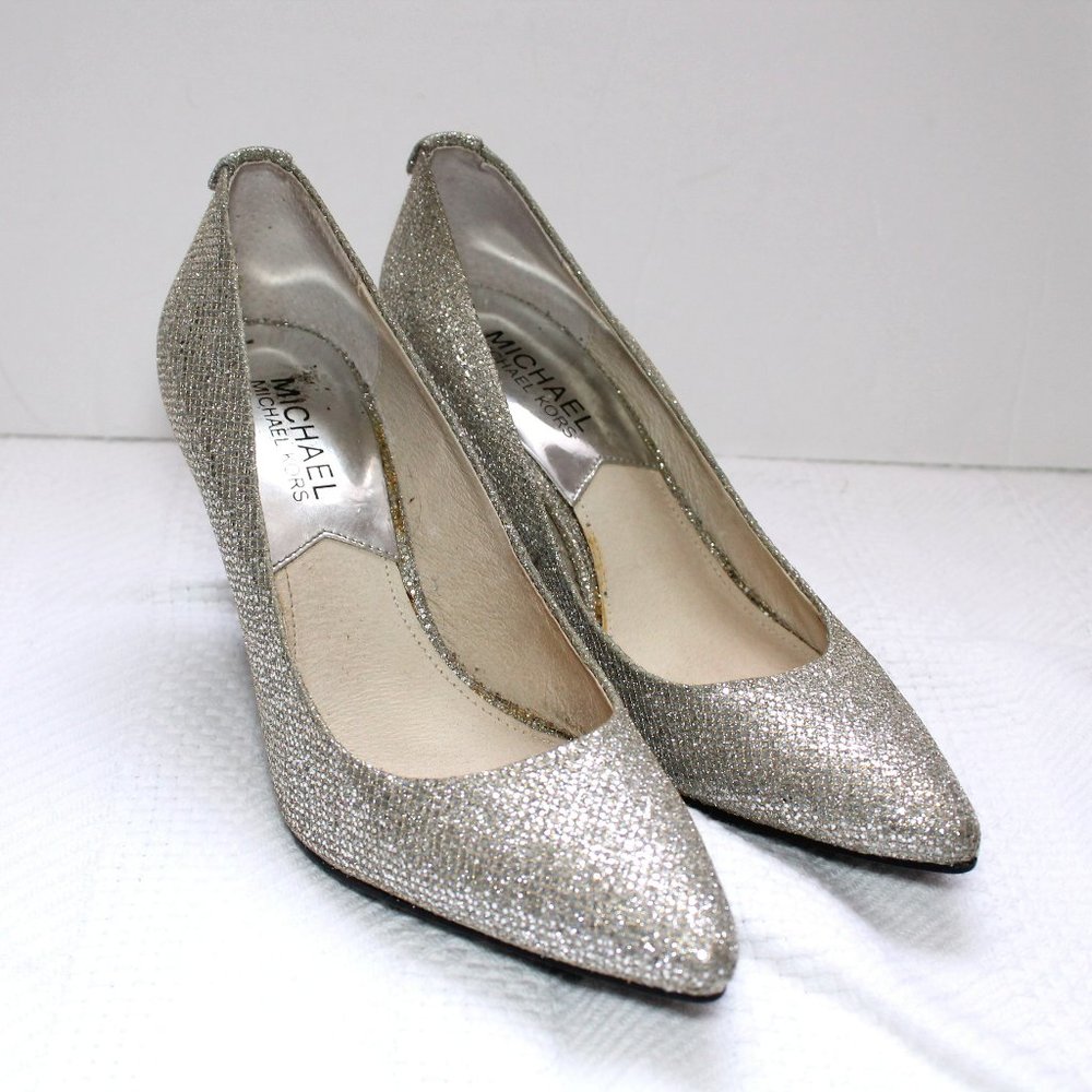 Michael Kors Silver Glittery Pointed Toe Heels Sz 5